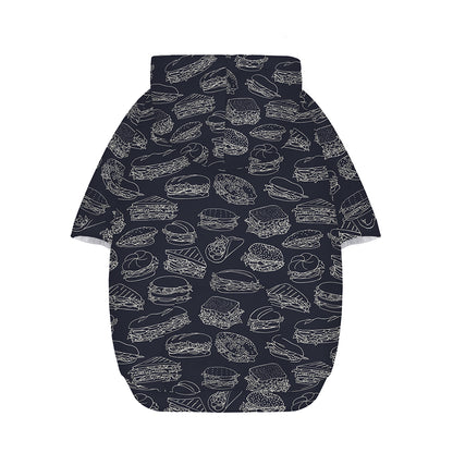 Navy Doodle Sandwich Pattern Print Dog Zip Up Hoodie