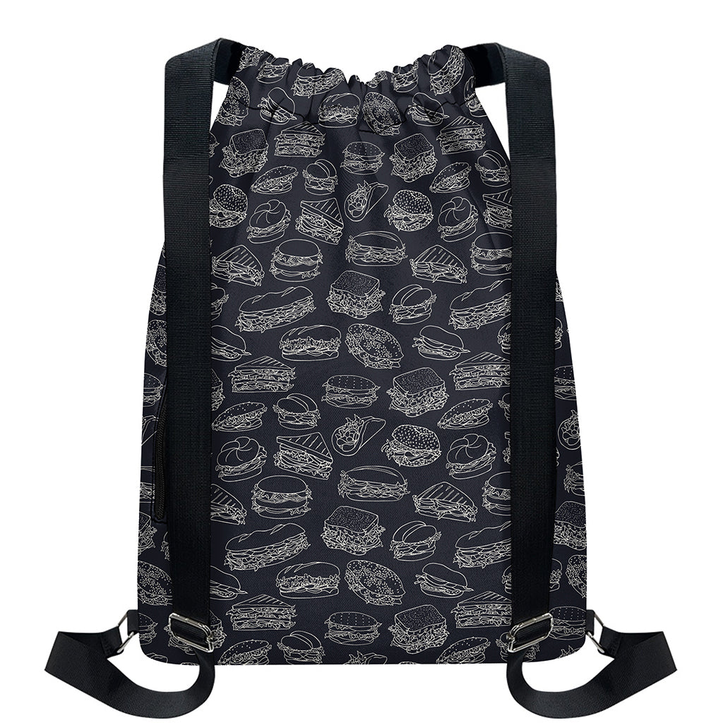 Navy Doodle Sandwich Pattern Print Drawstring Backpack