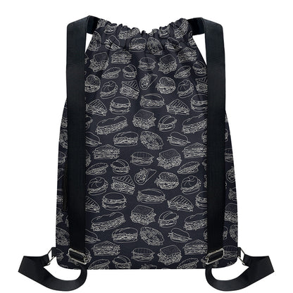 Navy Doodle Sandwich Pattern Print Drawstring Backpack