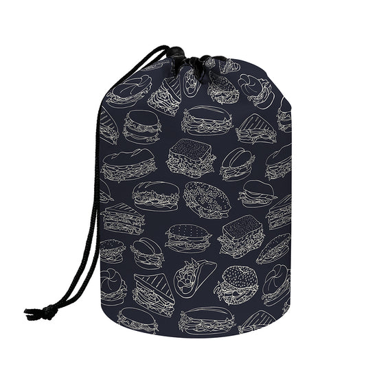 Navy Doodle Sandwich Pattern Print Drawstring Makeup Bag