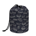 Navy Doodle Sandwich Pattern Print Drawstring Makeup Bag