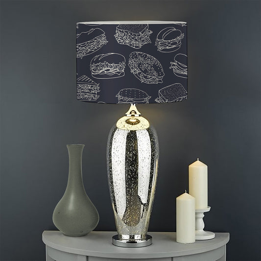 Navy Doodle Sandwich Pattern Print Drum Lamp Shade