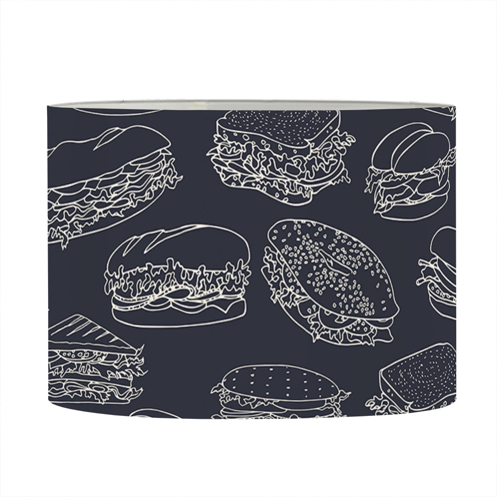 Navy Doodle Sandwich Pattern Print Drum Lamp Shade