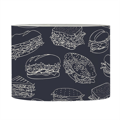 Navy Doodle Sandwich Pattern Print Drum Lamp Shade