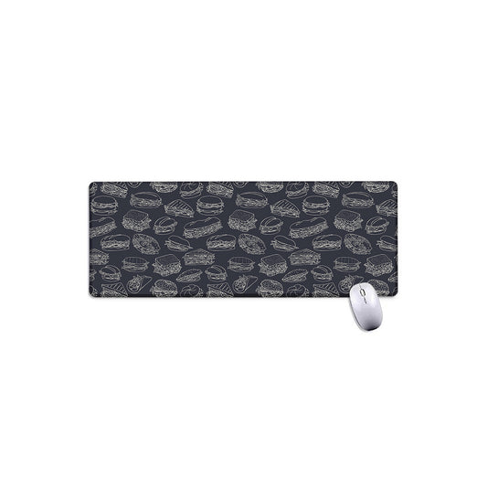 Navy Doodle Sandwich Pattern Print Extended Mouse Pad
