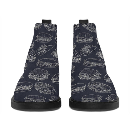 Navy Doodle Sandwich Pattern Print Flat Ankle Boots