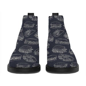 Navy Doodle Sandwich Pattern Print Flat Ankle Boots