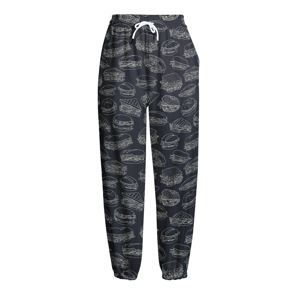 Navy Doodle Sandwich Pattern Print Fleece Lined Knit Pants