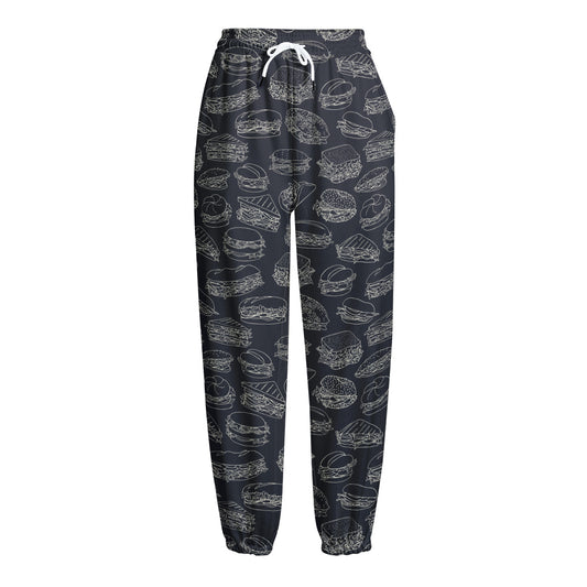 Navy Doodle Sandwich Pattern Print Fleece Lined Knit Pants