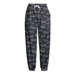 Navy Doodle Sandwich Pattern Print Fleece Lined Knit Pants