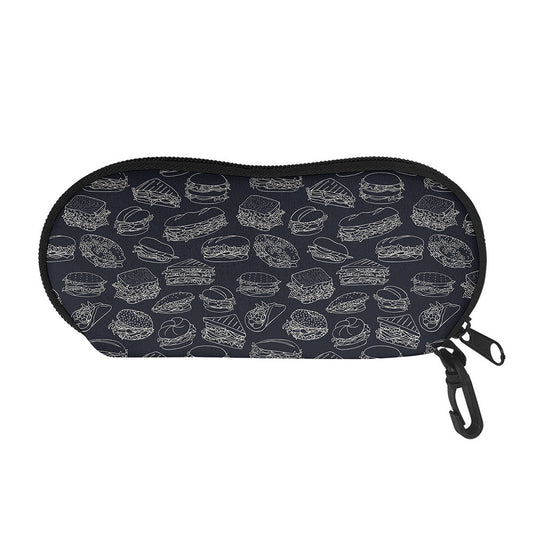 Navy Doodle Sandwich Pattern Print Glasses Case