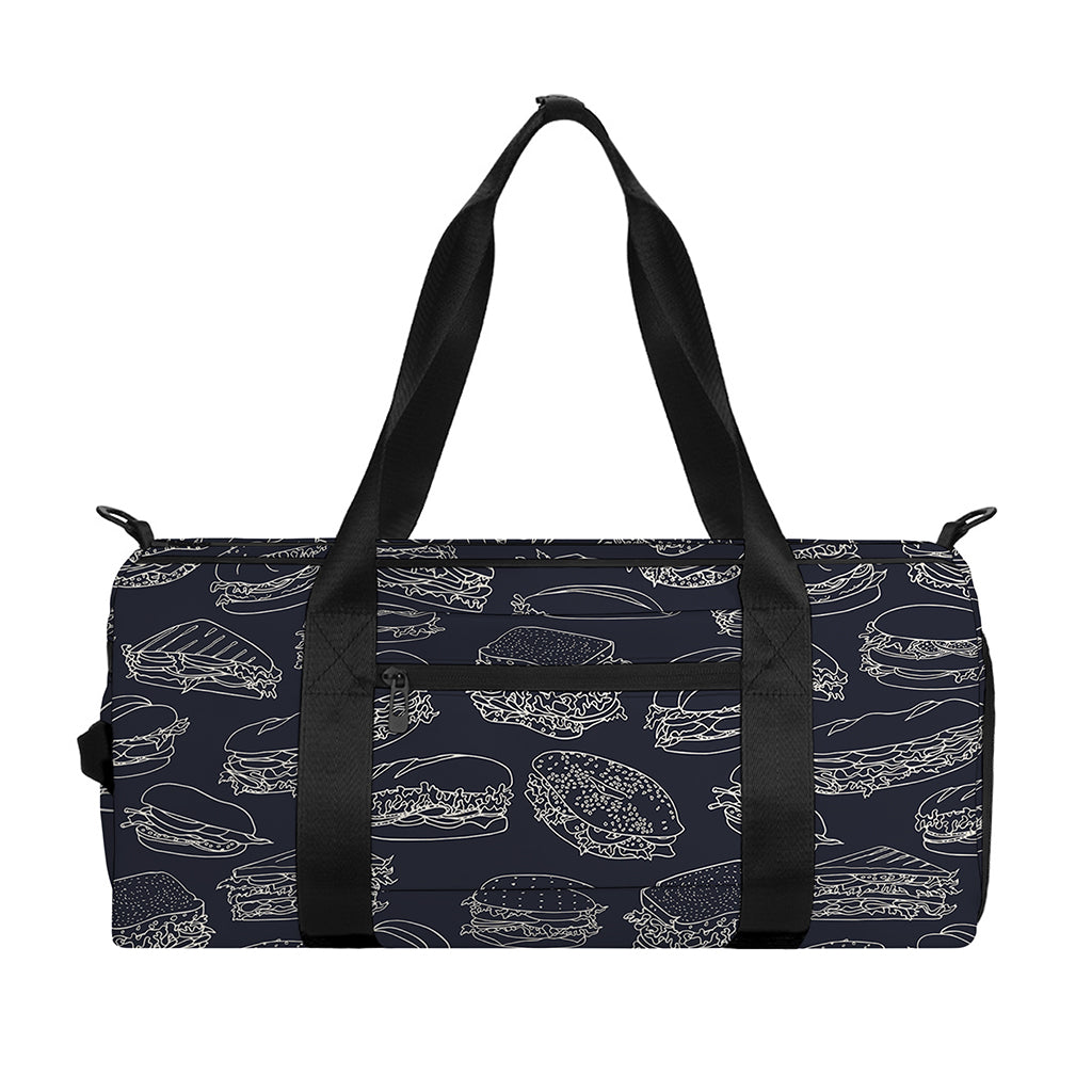 Navy Doodle Sandwich Pattern Print Gym Bag