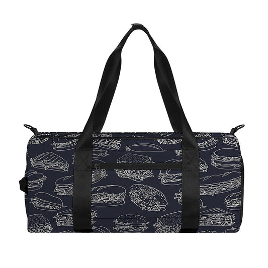 Navy Doodle Sandwich Pattern Print Gym Bag