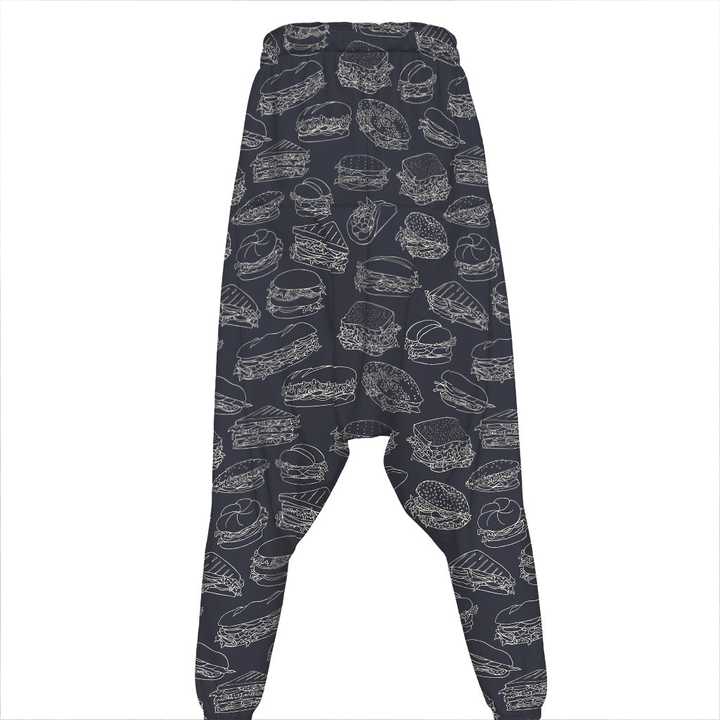Navy Doodle Sandwich Pattern Print Hammer Pants