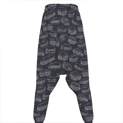 Navy Doodle Sandwich Pattern Print Hammer Pants