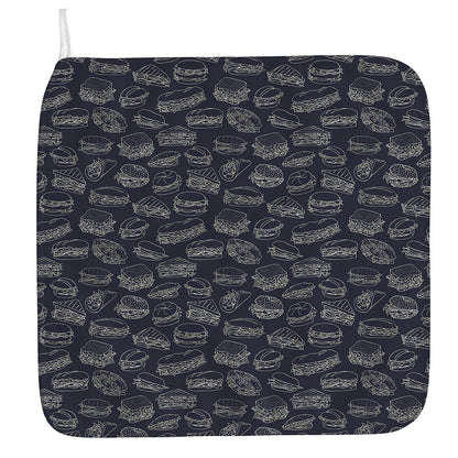 Navy Doodle Sandwich Pattern Print Hand Towel