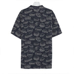 Navy Doodle Sandwich Pattern Print Hawaiian Shirt