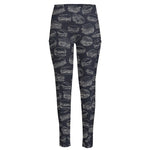 Navy Doodle Sandwich Pattern Print High-Waisted Pocket Leggings