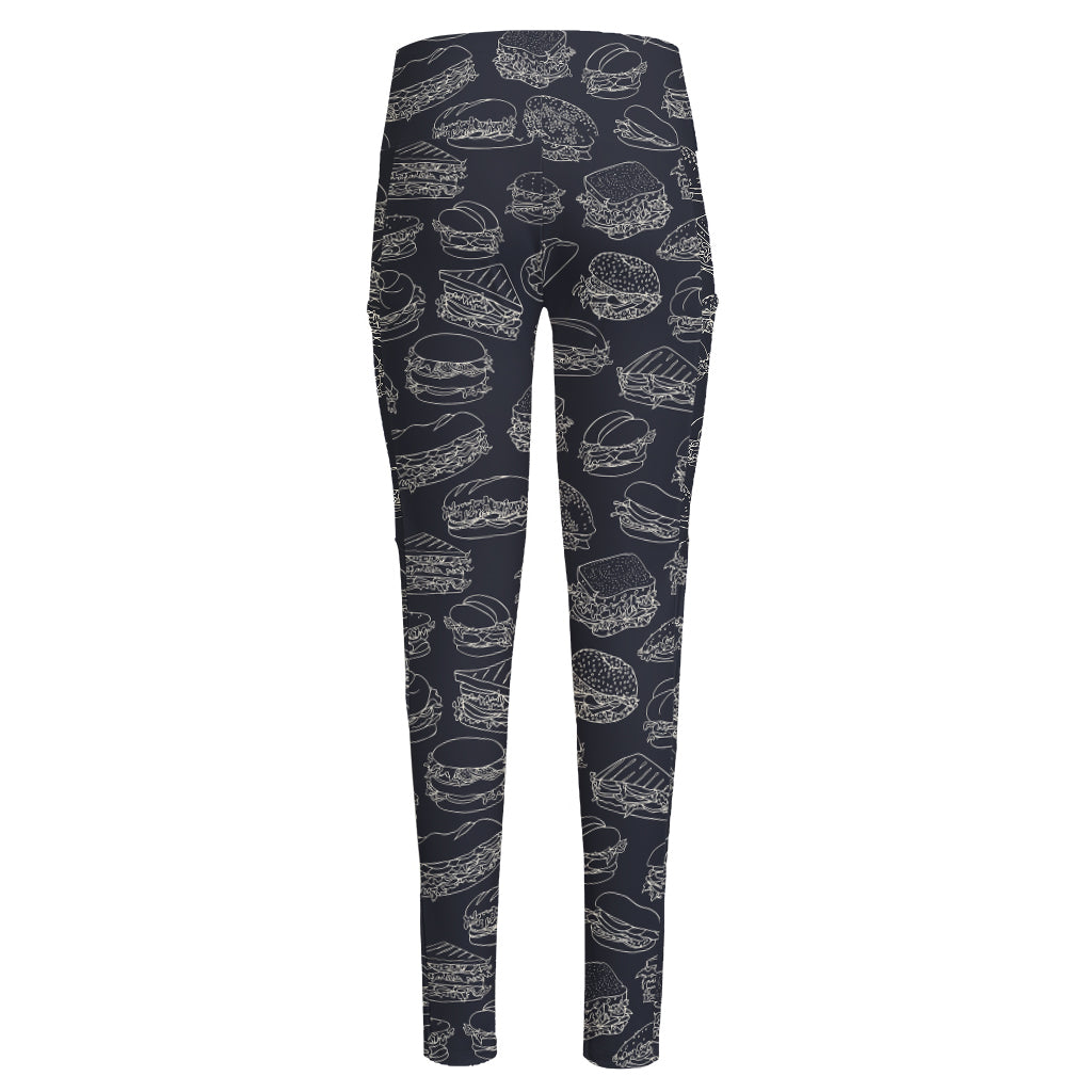 Navy Doodle Sandwich Pattern Print High-Waisted Pocket Leggings