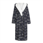 Navy Doodle Sandwich Pattern Print Hooded Bathrobe