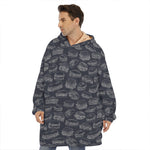 Navy Doodle Sandwich Pattern Print Hoodie Blanket