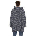 Navy Doodle Sandwich Pattern Print Hoodie Blanket
