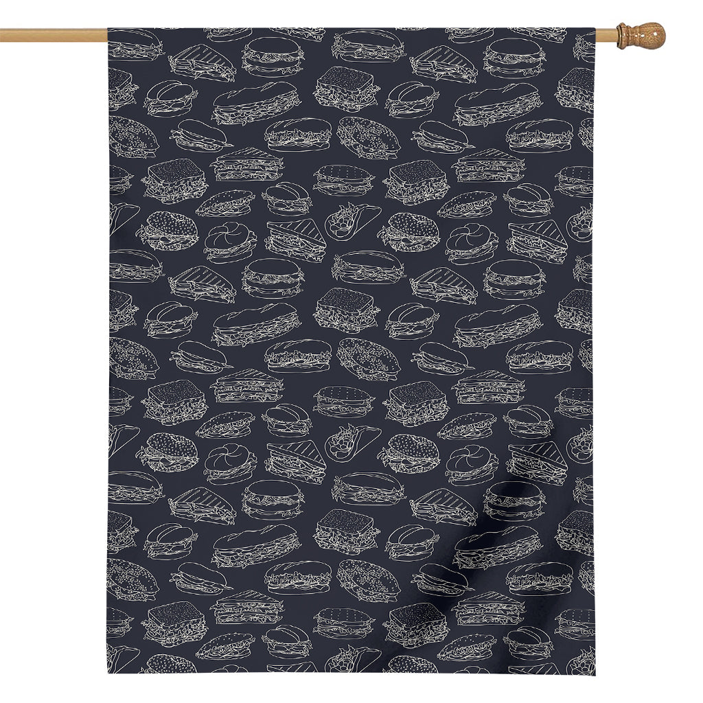 Navy Doodle Sandwich Pattern Print House Flag