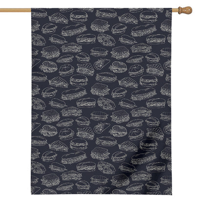 Navy Doodle Sandwich Pattern Print House Flag