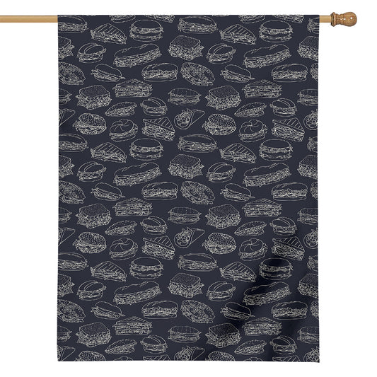 Navy Doodle Sandwich Pattern Print House Flag
