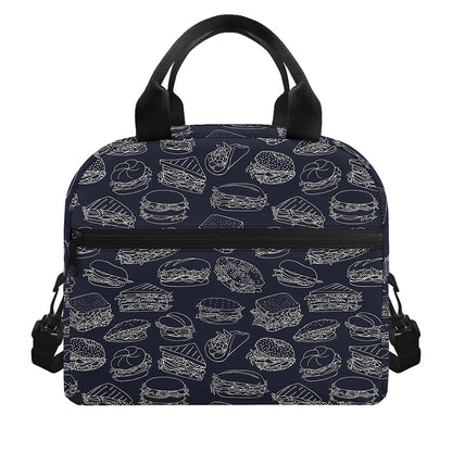 Navy Doodle Sandwich Pattern Print Insulated Lunch Bag