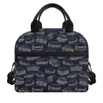 Navy Doodle Sandwich Pattern Print Insulated Lunch Bag