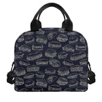 Navy Doodle Sandwich Pattern Print Insulated Lunch Bag
