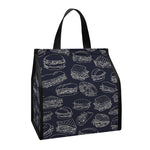 Navy Doodle Sandwich Pattern Print Insulated Lunch Tote