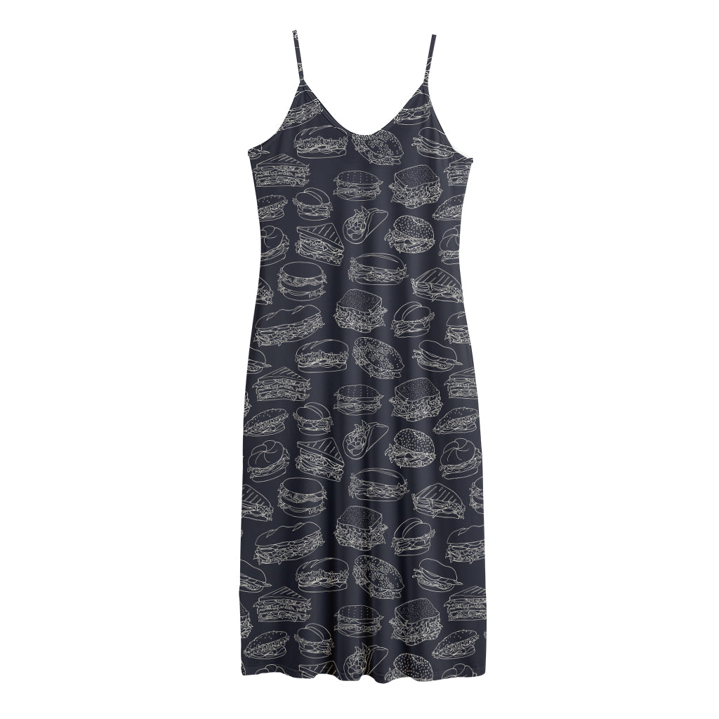 Navy Doodle Sandwich Pattern Print Jersey Midi Cami Dress
