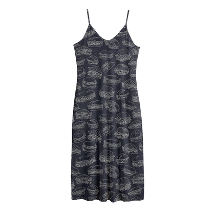 Navy Doodle Sandwich Pattern Print Jersey Midi Cami Dress