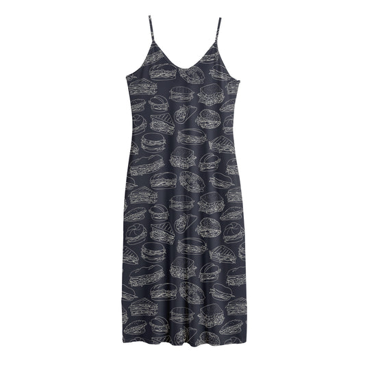 Navy Doodle Sandwich Pattern Print Jersey Midi Cami Dress