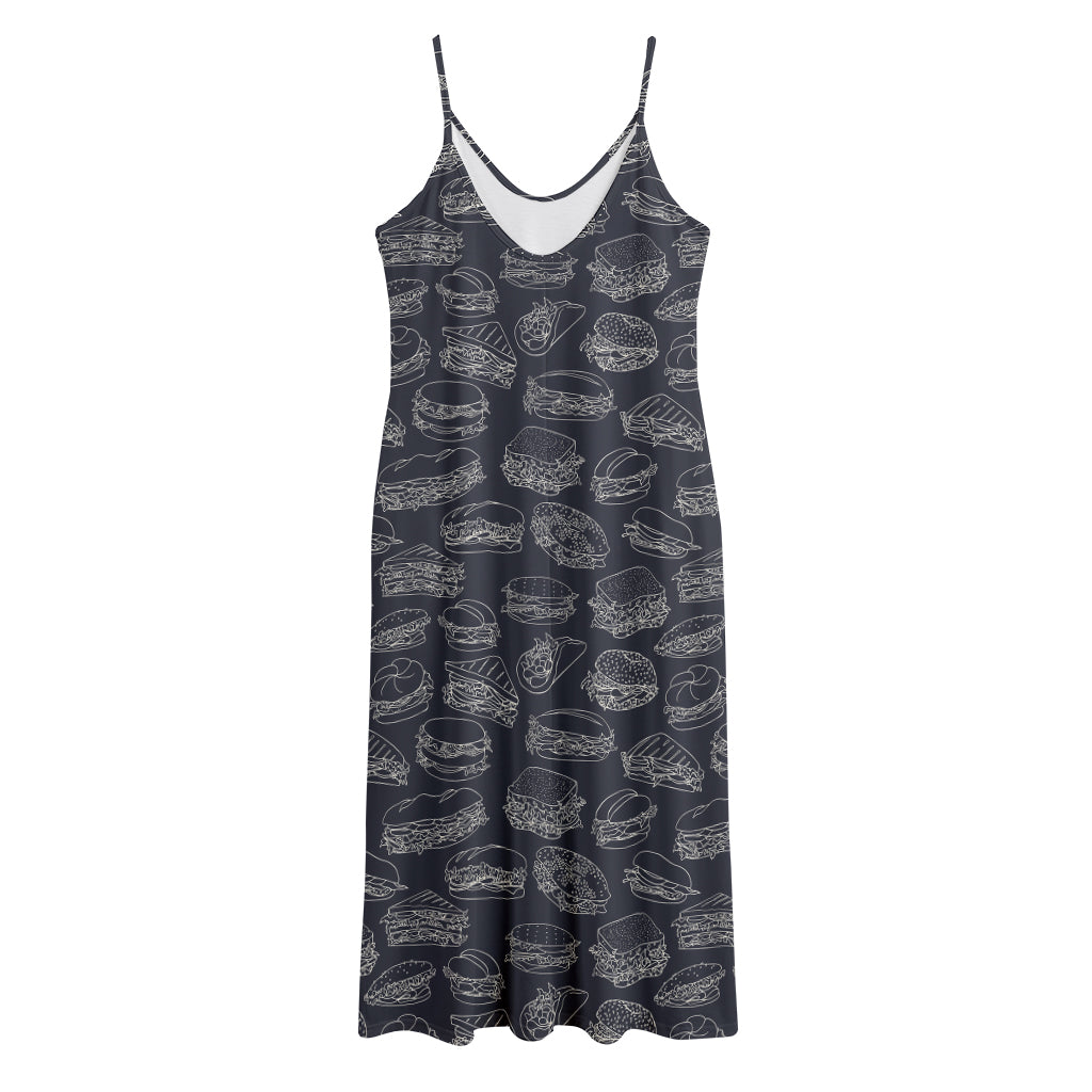 Navy Doodle Sandwich Pattern Print Jersey Midi Cami Dress