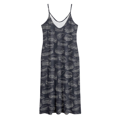 Navy Doodle Sandwich Pattern Print Jersey Midi Cami Dress