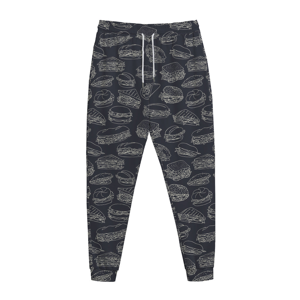 Navy Doodle Sandwich Pattern Print Jogger Pants