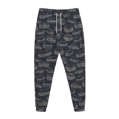 Navy Doodle Sandwich Pattern Print Jogger Pants