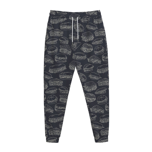Navy Doodle Sandwich Pattern Print Jogger Pants