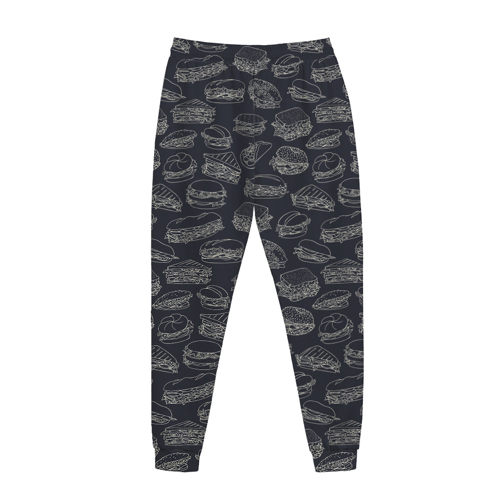 Navy Doodle Sandwich Pattern Print Jogger Pants