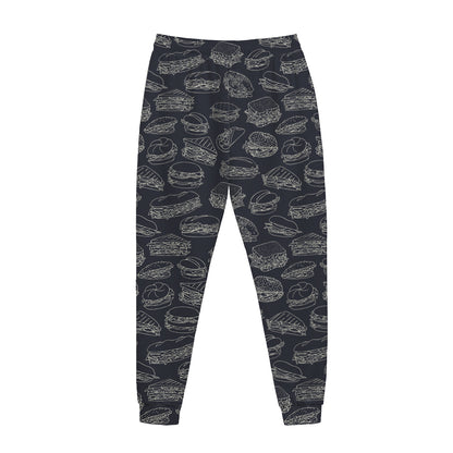 Navy Doodle Sandwich Pattern Print Jogger Pants