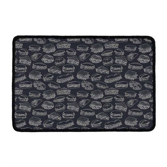 Navy Doodle Sandwich Pattern Print Kitchen Mat