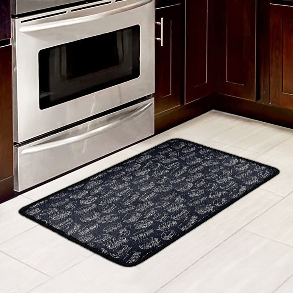 Navy Doodle Sandwich Pattern Print Kitchen Mat