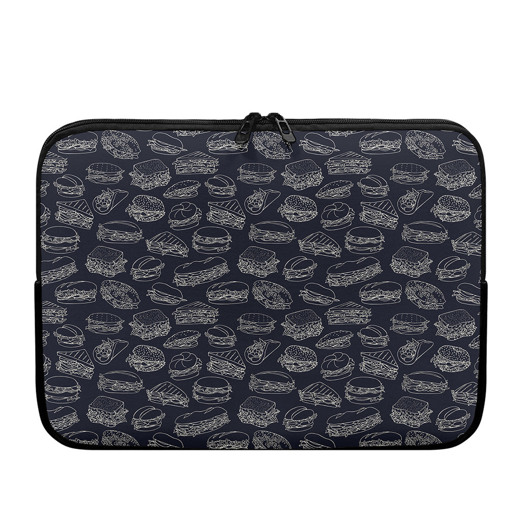 Navy Doodle Sandwich Pattern Print Laptop Sleeve