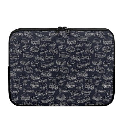 Navy Doodle Sandwich Pattern Print Laptop Sleeve