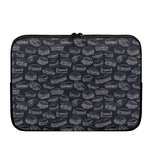 Navy Doodle Sandwich Pattern Print Laptop Sleeve