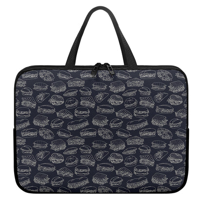 Navy Doodle Sandwich Pattern Print Laptop Sleeve With Handle