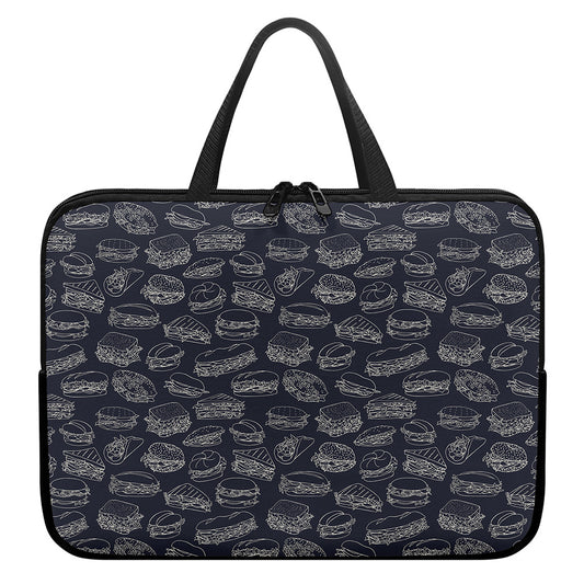 Navy Doodle Sandwich Pattern Print Laptop Sleeve With Handle